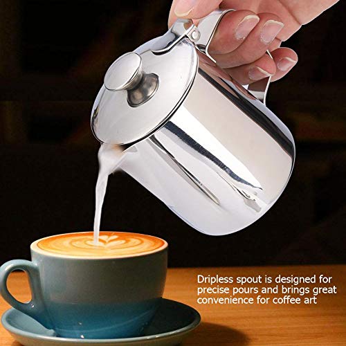 Stainless Steel Coffee Cup Mug Milk Frothing Pitcher Jug with Lid for Latte Coffee Art for Office Kitchen with handle