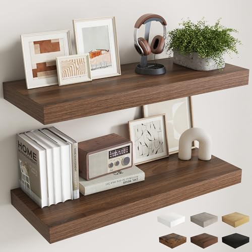 36 Inch Walnut Floating Shelves for Wall (2 Count)