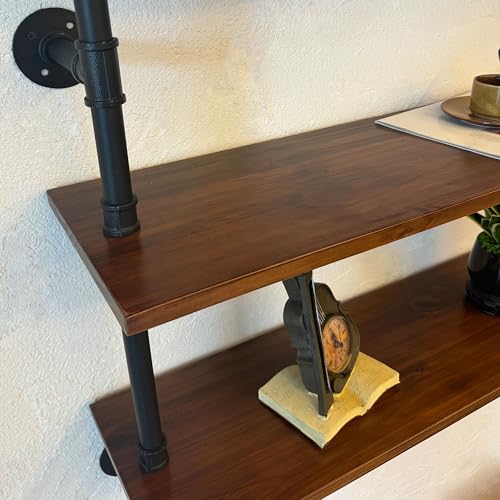 Industrial Pipe Wall Shelves Pipe Shelving with Real Wood Plank 70 Inches