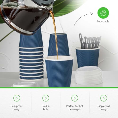 Coffee Cups 500 Count 12 oz Blue Ripple Wall Insulated Coffee Cups Non