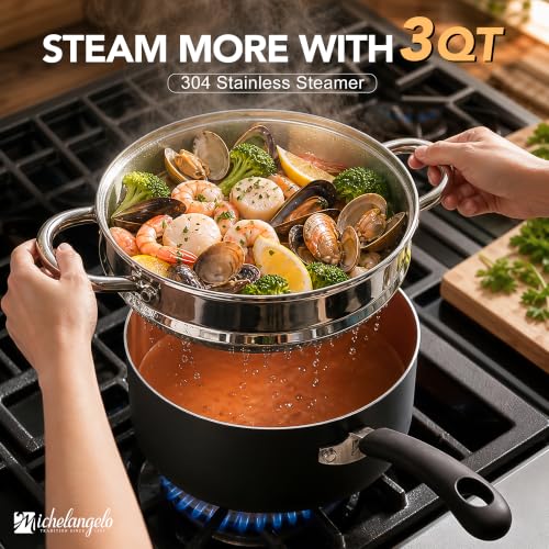 Nonstick Saucepan Set with Lids & Steamer