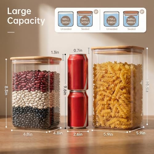 168oz & 84oz Large Glass Storage Containers with Lids for Pantry Storage (2 Count)