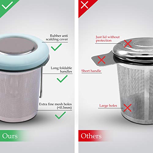 Tea Infuser Stainless Steel Tea Strainer Folding Handle Tea Filter Extra Fine Mesh Strainer Brewing Basket with Lid for Loose Leaf Tea