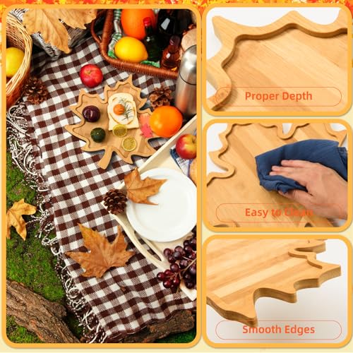 Maple Leaf Bamboo Serving Tray Thanksgiving Wooden Serving Platter Wood Snack Cheese Charcuterie Boards Wooden Fall Leaf Dish Plate for Halloween Autumn Harvest Party Supplies