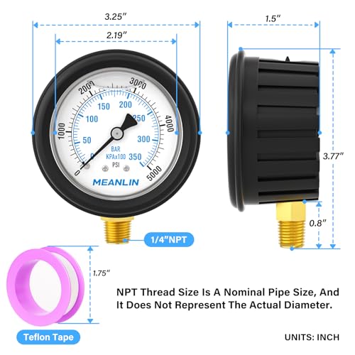 0~5000Psi Stainless Steel Liquid Filled Pressure Gauge 1