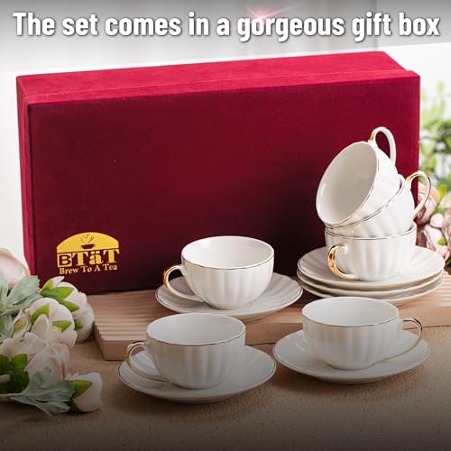 BTaT Cappuccino Cups with Saucers 7 oz with Gift Box