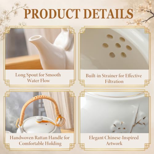 Japanese Asian Tea Set for Adults with 1 Teapot 6 Cups 1 Tray