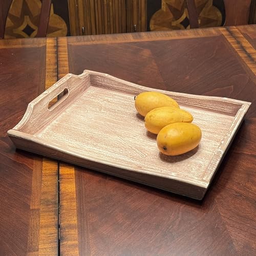 Wooden Tray 17"x13"x2" Stylish Rustic Farmhouse Decor Serving Platter & Coffee Table Tray