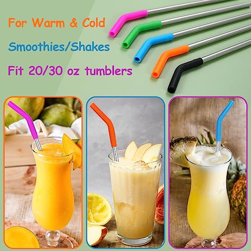 Reusable Stainless Steel Straws Metal Straw with Silicone Tip 5 Pcs 8mm Wide for 20