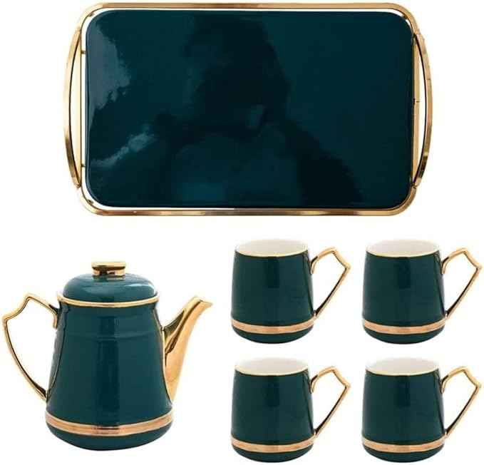 Nordic Luxury Tea Set - Bone China Teacup Set with Tray, 6-Piece or 8-Piece, Elegant Teapot with Filter for Fruit & Scented Tea, Perfect for Tea Parties & Gifts(6pcs)
