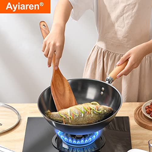 Non Toxic Wooden Spatula for Cooking Utensil Set Teak Kitchen Cooking Spoon (4 Count)