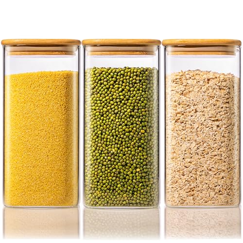 57 oz Square Glass Food Storage Containers with Airtight Bamboo Lids (3 Count)