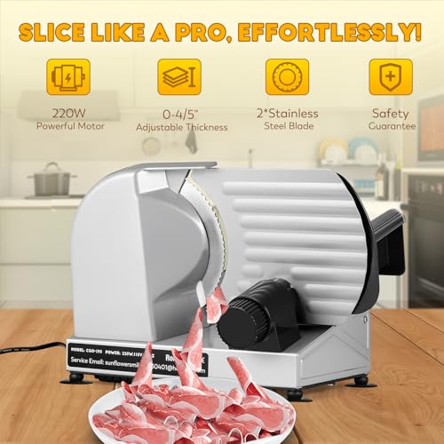 Meat Slicer 220W Electric Deil Food Slicer with 2 Removable 7.5" Blades