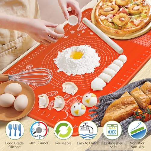 Silicone Baking Mat 28" x 20" Extra Thickness Dough Rolling Mat with Measurements and Edge Heightening