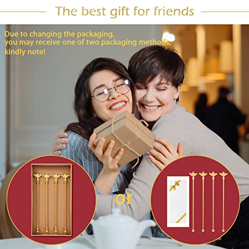4Pcs Bumble Bee Cocktail Stirrers Swizzle Sticks Stainless Steel 7.5" Coffee Beverage Stir Sticks with Gold Decor Top for Mixing Cocktail