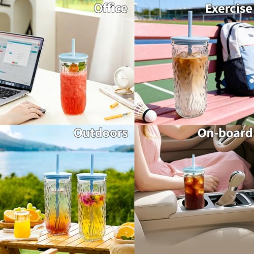 16oz Glass Tumbler with Lid and Straw