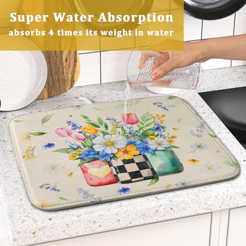 Spring Flower Vases Dish Drying Mat for Countertop