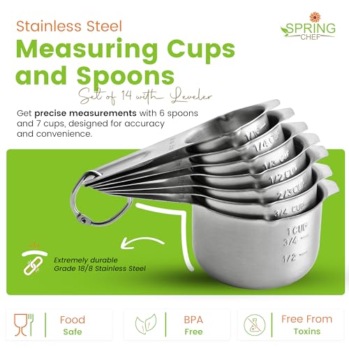 Stainless Steel Measuring Cups and Spoons Set of 14 w (14 Count)