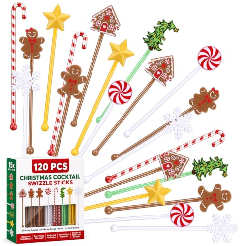120 Pcs Christmas Swizzle Sticks Plastic Drink Stirrers (120 Count)