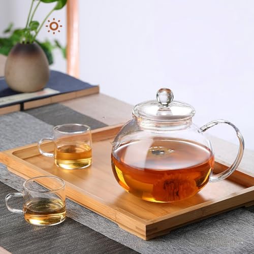 Glass Teapot with Infuser Clear Glass Tea Kettle with 4 Teacups and teapot warmer