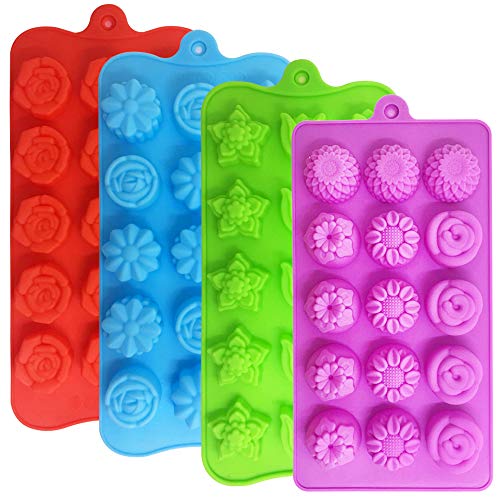 4 PACK Flower Shape Chocolate Candy Molds Set