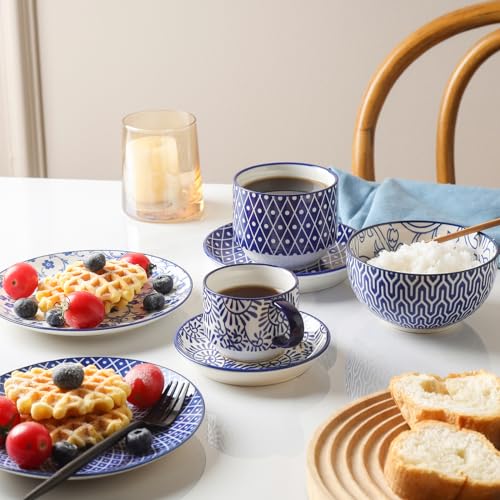 Ceramic Espresso Cups with Saucers and Metal Stand (4 Count)