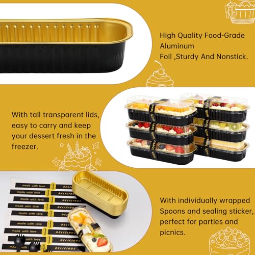 100 Pack 6.8 oz Rectangular Mini Loaf Pans with Lids and Spoons (30 Count)
