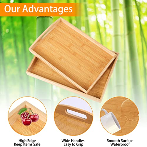 2 Pack Bamboo Serving Trays with Handles (2 Count)