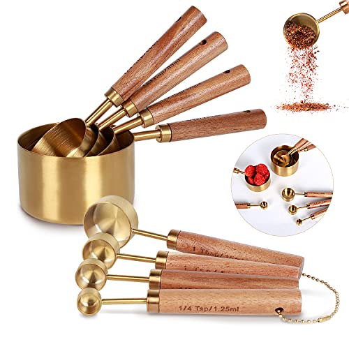 Collection 8 Piece Gold Measuring Cups Set and Measuring Spoons
