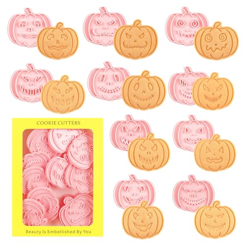 10 Pcs Halloween Cookie Cutters Set with Plunger Stamps