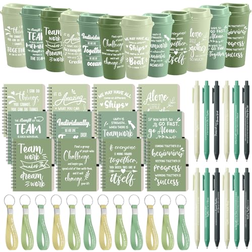12 Set 48 Pcs Team Appreciation Gift Set Inspirational Employee Appreciation Gift Bulk 16 oz Coffee Cups with Team Notebook Pen Keychains for Staff Teacher (12 Count)