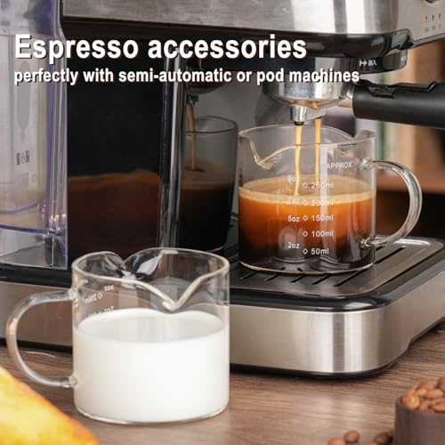 1 Pack 250ML 8.5OZ Measuring Cup Espresso Shot Glasses Double Spouts Large Coffee Cup with Handle Triple Pitcher Milk Cup Parts Clear Glass By BCnmviku