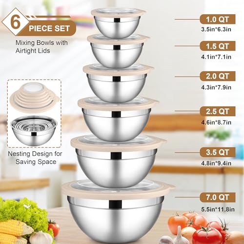 6 PCS Mixing Bowls with Visible Lid (12 Count)