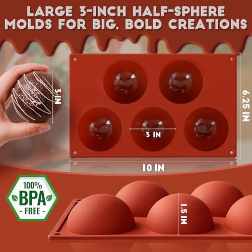 Hemisphere Silicone Molds 3 Inch for Hot Cocoa Chocolate Bombs Valentines Semi Ball Making Kit Cake Decor Mould