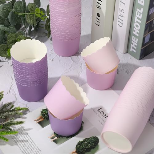 120Pcs Purple Paper Baking Cups Scalloped Edge Cupcake Wrappers Gradient Purple Cupcake Muffin Cases for Wedding Birthday Baby Shower (120 Count)