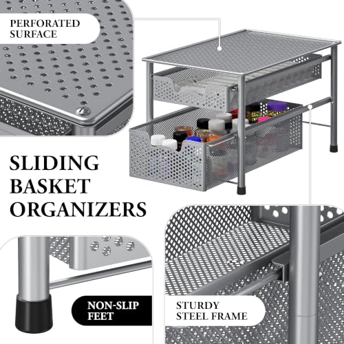 Stackable 2 Tier Sliding Basket Organizer Drawer