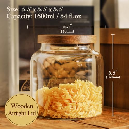 Glass Storage Container Airtight Food Jars Kitchen Canister with Wood Lids