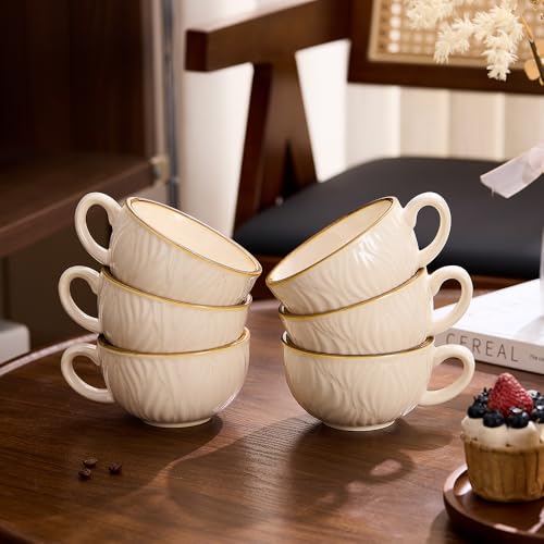 Set of 6 Vintage Design 12 oz Professional Barista Ceramic Latte Art Cappuccino Cups Set (6 Count)
