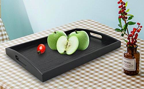 Serving Tray Large Black Wood Rectangle Food Tray Butler Tray Breakfast Tray with Handles