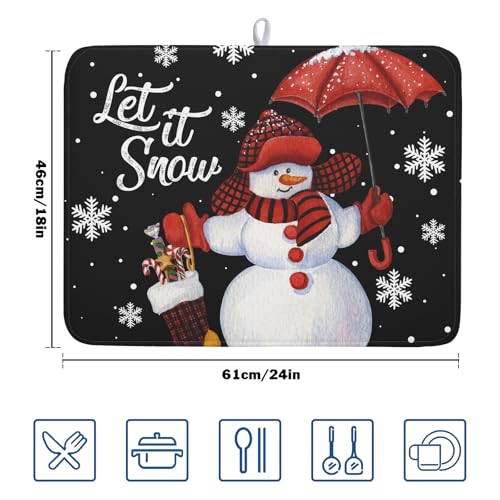 Black Snowman Dish Drying Mats for Kitchen Counter
