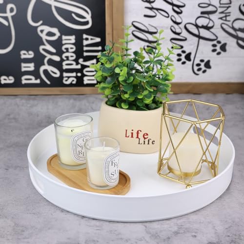 Round White Decorative Serving Tray with Handles