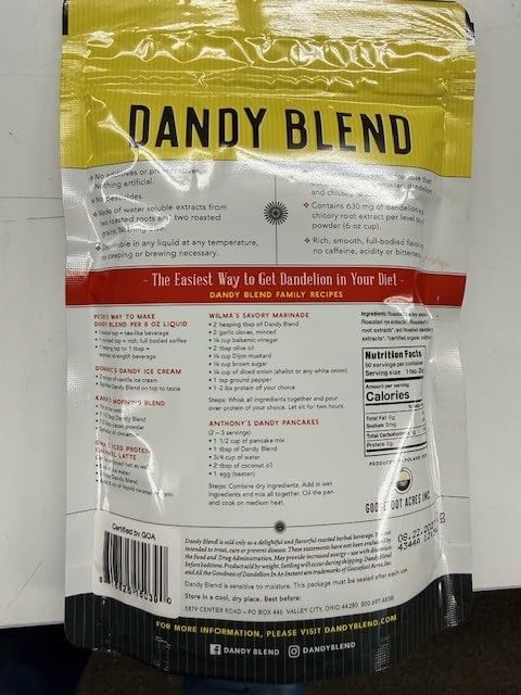50 Cup Bag of Organic Dandy Blend Instant Herbal Beverage with Dandelion (3.5 Ounce)