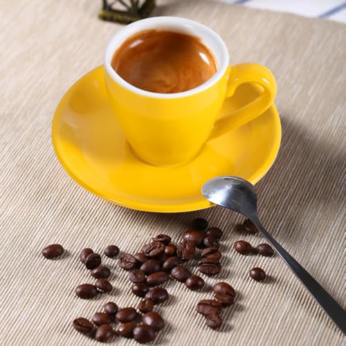 Porcelain Espresso Cup with Saucer And Stainless Steel mini Spoons (7 Count)