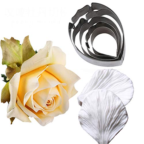5pcs Stainless Steel Peony Cutter 2pcs Fondant Silicone Mold Gumpaste Peony Sugarcraft Flower Veining Mold Veiner Petal Making Tool