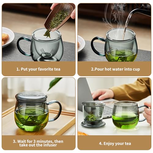 Glass Tea Cup with Infuser and Lid