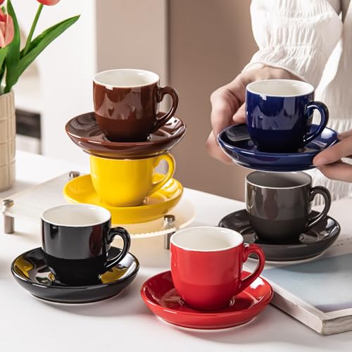 5oz Espresso Cups with Saucers Set (6 Count)