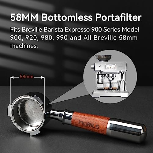 58mm Bottomless Portafilter with Double Shot Filter Basket & Premium Walnutwood Handle