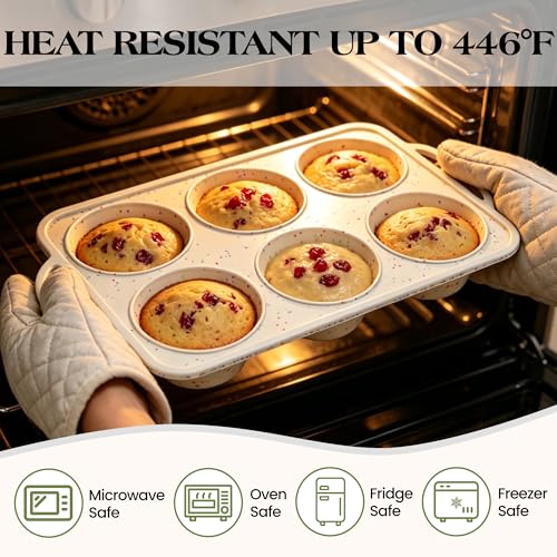 2 Pcs Jumbo Muffin Pan with Metal Frame Nonstick 6 Cup Extra Large Silicone Cupcake Pan for Baking