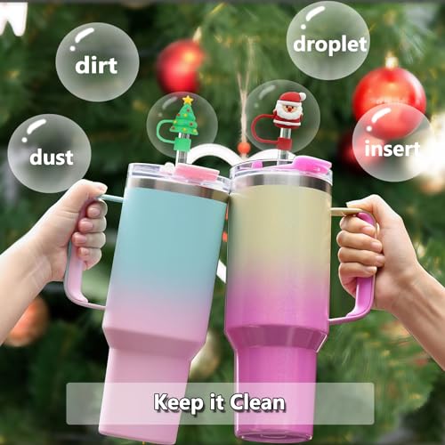 8PCS Christmas Straw Toppers for Stanley Cup Holiday Straw Cover for Stanley 30oz & 40oz Tumbler with Handle (8 Count)