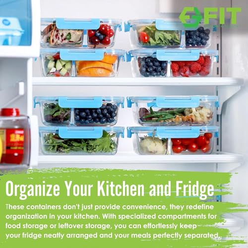 Glass Meal Prep Containers 2 and 3 Compartments (4 Count)